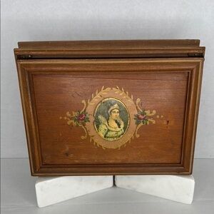 Antique English Victorian Hand Painted Wooden Jewelry Vanity Box